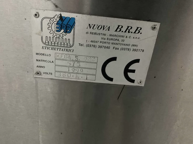 1999 brb mega.s.922 roterende koudlijm-labelmachine - afbeelding 3 van  8