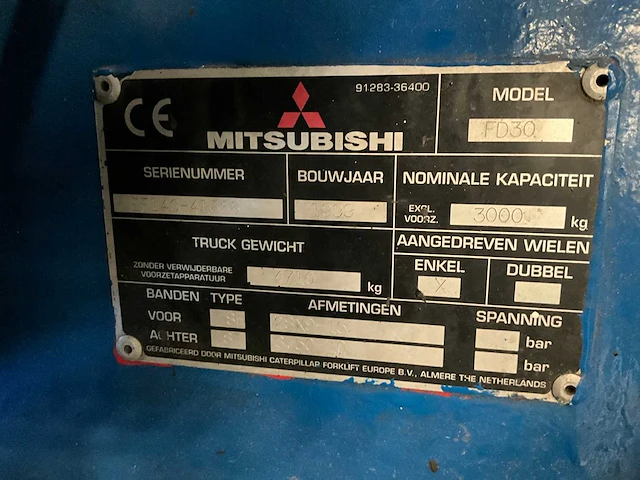 1999 mitsubishi fd30 vorkheftruck - afbeelding 13 van  20