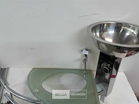 1x hoekwasbak inox glazen blad chrome sifon + kraan showmodel - afbeelding 3 van  3