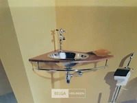 1x hoekwasbak inox houten blad chrome sifon - afbeelding 3 van  3