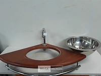 1x hoekwasbak inox houten blad met kraan showmodel