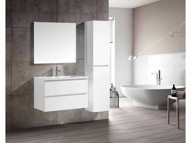 1x roma 80-03 - 80cm badkamermeubelset mdf - kleur: mat wit - afbeelding 1 van  8
