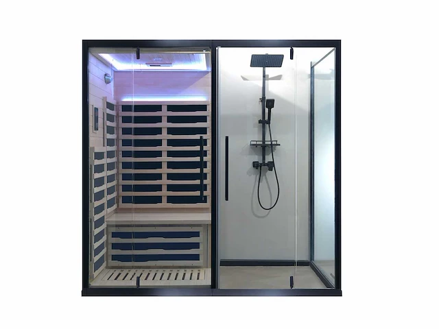 1x unieke sauna met douche - infrarood combinatie links showroommodel - afbeelding 1 van  8