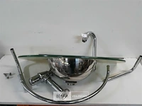 1x wasbak inox glazen blad chrome sifon + kraan showmodel