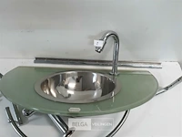 1x wasbak inox glazen blad chrome sifon + kraan showmodel - afbeelding 3 van  3
