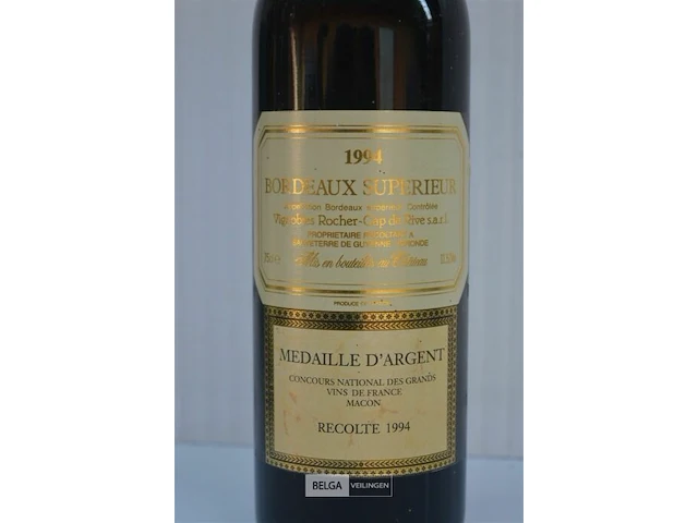 1x750ml bordeaux superieur, vignobles rocher cap de rive, 1994, medaille d'argent, concours national de grands vin de france macon - afbeelding 3 van  6
