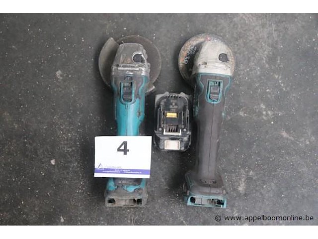 2 accu haakse slijptollen makita, w dg 506, vv 1 batterij, werking niet gekend - afbeelding 1 van  2