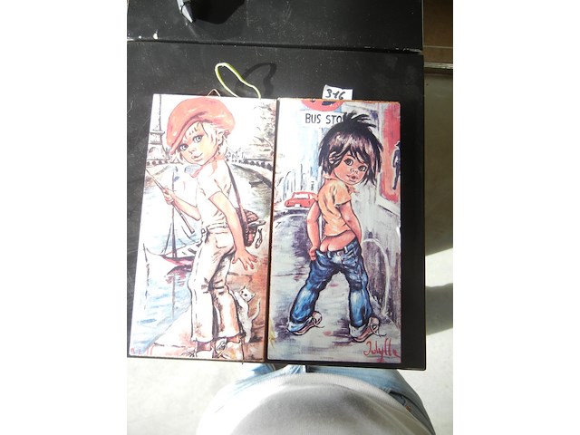 2 beschilderde houten panelen - afbeelding 1 van  2