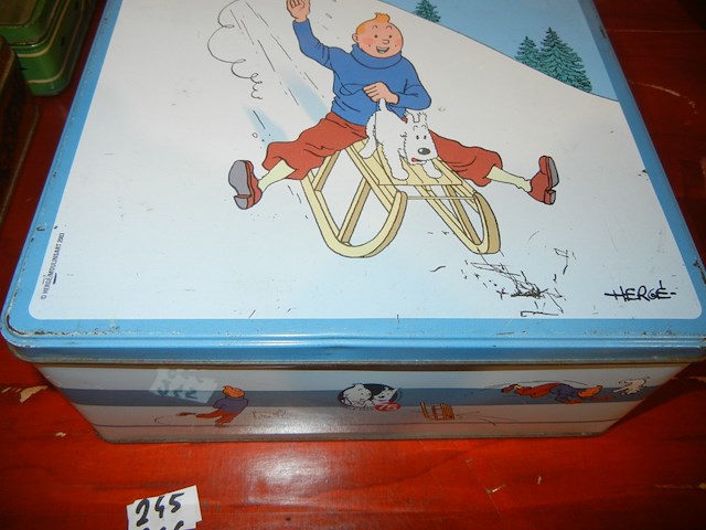 2 blikken dozen tintin 1 geteknd herge - afbeelding 1 van  2