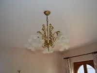 2 bronkleurige luster 12 lichtpunten, 2 goudkleurige lusters glazen kapjes 6 lichtpunten, ronde luster 1 lichtpunt, goudkleurige luster 5 lichtpunten glazen kapjes - afbeelding 4 van  12