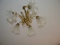 2 bronkleurige luster 12 lichtpunten, 2 goudkleurige lusters glazen kapjes 6 lichtpunten, ronde luster 1 lichtpunt, goudkleurige luster 5 lichtpunten glazen kapjes - afbeelding 5 van  12