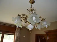 2 bronkleurige luster 12 lichtpunten, 2 goudkleurige lusters glazen kapjes 6 lichtpunten, ronde luster 1 lichtpunt, goudkleurige luster 5 lichtpunten glazen kapjes - afbeelding 11 van  12