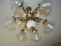 2 bronkleurige luster 12 lichtpunten, 2 goudkleurige lusters glazen kapjes 6 lichtpunten, ronde luster 1 lichtpunt, goudkleurige luster 5 lichtpunten glazen kapjes - afbeelding 12 van  12
