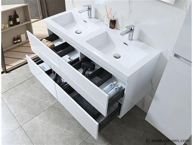 2-delig duo-badkamermeubel (120cm) - hoogglans wit - afbeelding 4 van  9