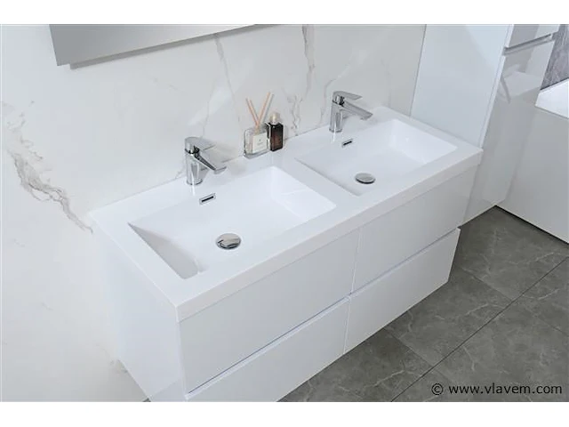 2-delig duo-badkamermeubel (120cm) - hoogglans wit - afbeelding 5 van  9