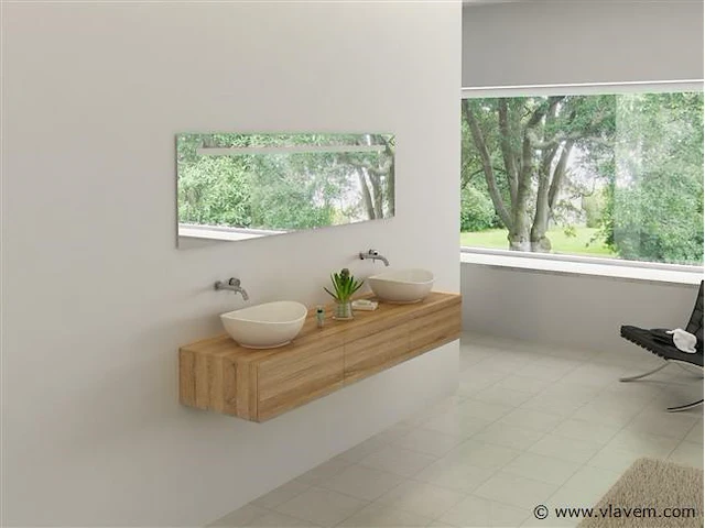 2-delig duo-badkamermeubel (180cm) - licht hout decor - incl. kranen - afbeelding 1 van  9