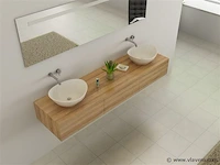 2-delig duo-badkamermeubel (180cm) - licht hout decor - incl. kranen - afbeelding 2 van  9