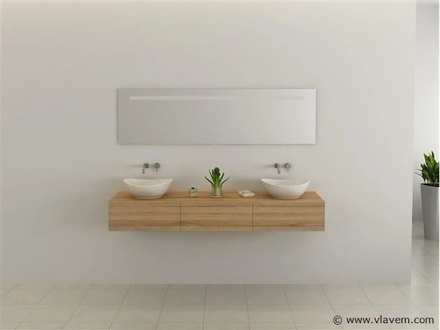 2-delig duo-badkamermeubel (180cm) - licht hout decor - incl. kranen - afbeelding 3 van  9