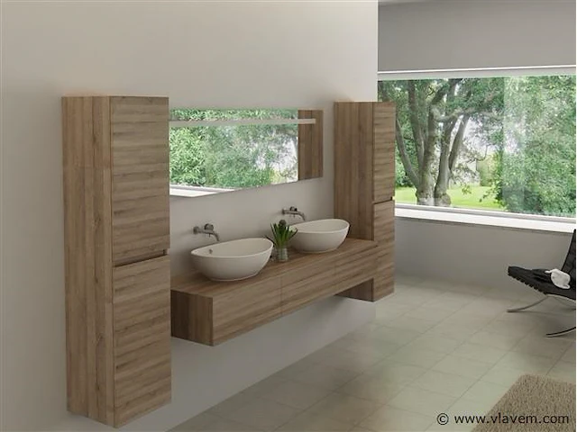 2-delig duo-badkamermeubel (180cm) - licht hout decor - incl. kranen - afbeelding 5 van  9