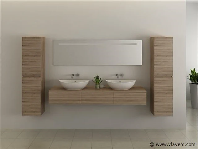 2-delig duo-badkamermeubel (180cm) - licht hout decor - incl. kranen - afbeelding 6 van  9