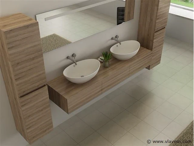 2-delig duo-badkamermeubel (180cm) - licht hout decor - incl. kranen - afbeelding 7 van  9