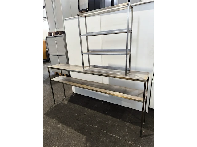 2 div. rvs opbergstellingen, afm. 200x35x94cm en 80x20x90cm, gesch. voor montage op werktafels - afbeelding 1 van  3