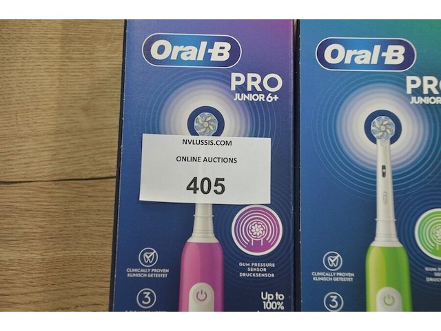2 elektrische tandenborstels braun oral b pro junior 6+ purple and green (b435) - afbeelding 2 van  6