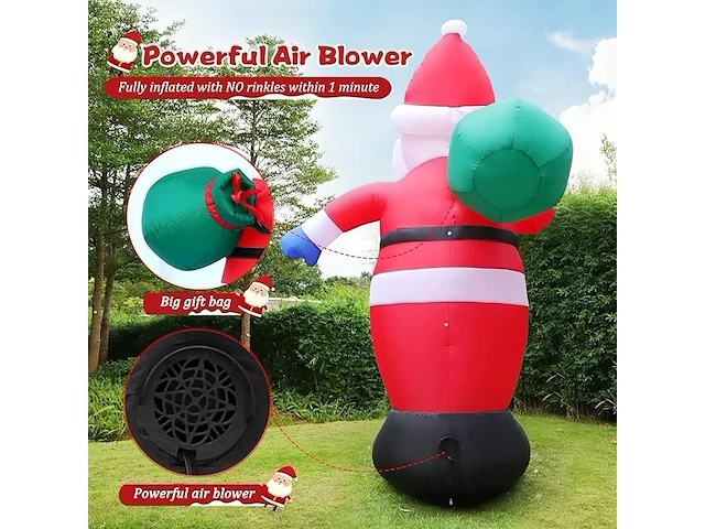 2 ft opblaasbare kerstman met led licht (183cm) - afbeelding 4 van  4