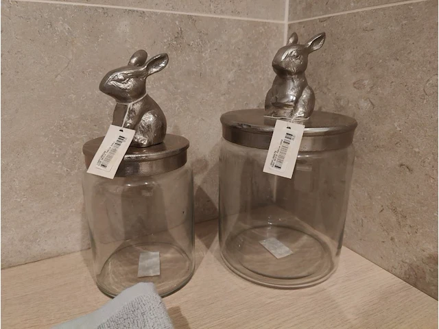 2 glazen potten met deksel flamant arcie konijn - afbeelding 1 van  4