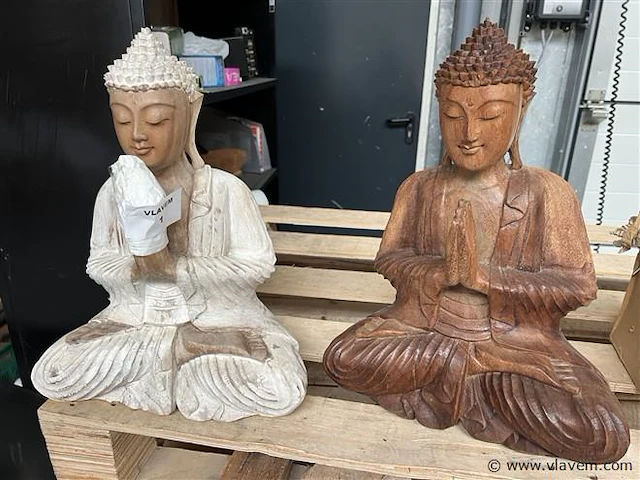 2 houten boedha beeldjes - afbeelding 1 van  1