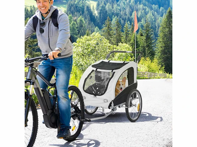 2-in-1 fietskar voor hond - wit + zwart - 155 x 83 x 108 cm - afbeelding 1 van  7