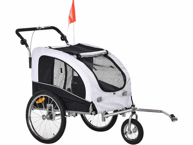 2-in-1 fietskar voor hond - wit + zwart - 155 x 83 x 108 cm - afbeelding 2 van  7