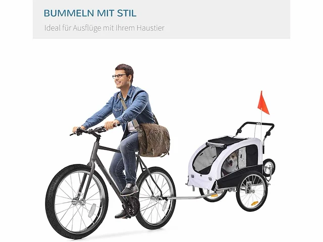 2-in-1 fietskar voor hond - wit + zwart - 155 x 83 x 108 cm - afbeelding 3 van  7