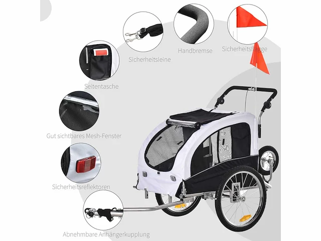 2-in-1 fietskar voor hond - wit + zwart - 155 x 83 x 108 cm - afbeelding 6 van  7