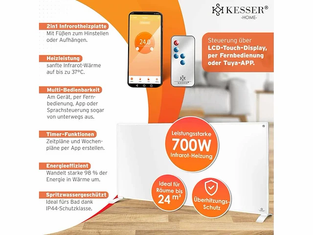 2-in-1 infrarood energiebesparende infrarood verwarming - 700w - afbeelding 3 van  9