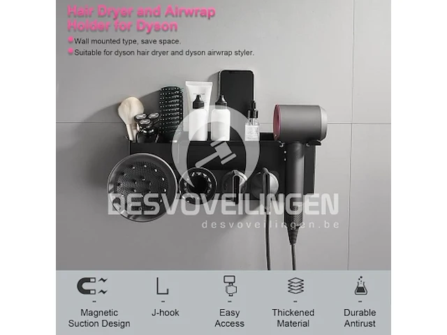 2-in-1 wandhouder voor dyson airwrap styler en supersonic haardroger - afbeelding 4 van  6