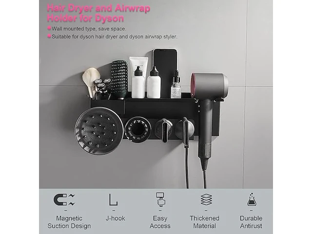 2-in-1 wandhouder voor dyson airwrap styler en supersonic haardroger - afbeelding 3 van  3