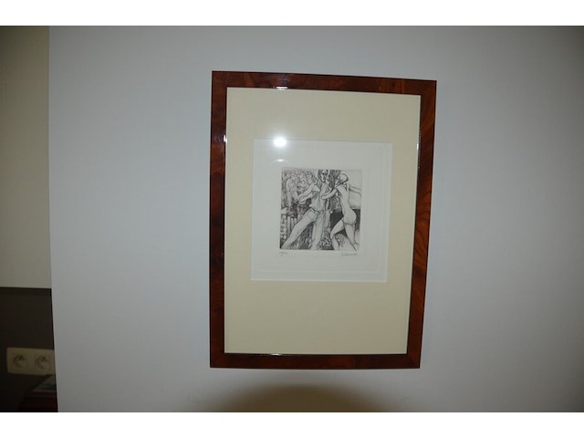 2 mahonie kaders met oorkondes achter glas, pentekening achter glas - afbeelding 6 van  7