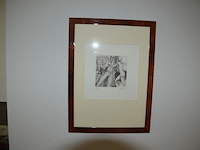 2 mahonie kaders met oorkondes achter glas, pentekening achter glas - afbeelding 6 van  7