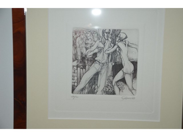 2 mahonie kaders met oorkondes achter glas, pentekening achter glas - afbeelding 7 van  7