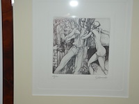 2 mahonie kaders met oorkondes achter glas, pentekening achter glas - afbeelding 7 van  7