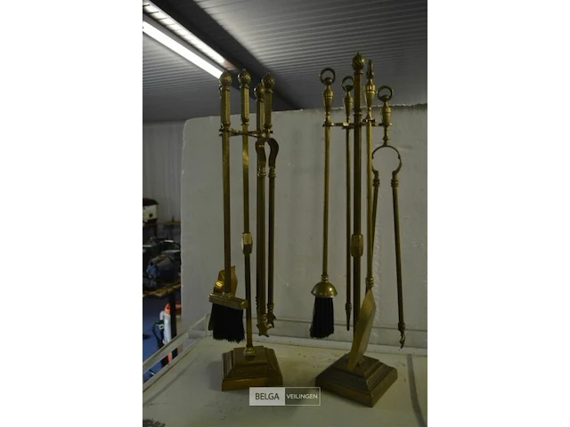 2 messing openhaard setjes ±70cm - afbeelding 1 van  3