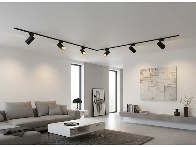 2 meter railsysteem met 6 st railspot gu10 fitting met ring (3x) - afbeelding 1 van  10