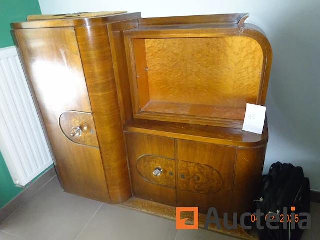 2 meubilair art deco waarvan een met grote deur aan de linkerkant en twee deuren aan de rechterkant en rek top 135cm / 55cm / 127cm hoog, de tweede heeft drie deuren die overeenkomen met de eerste meubilair 2m / 55cm / 95cm - afbeelding 1 van  5