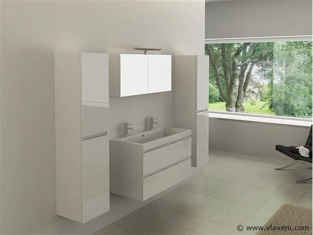 2-persoons badkamermeubel 100 cm hoogglans wit - afbeelding 1 van  5