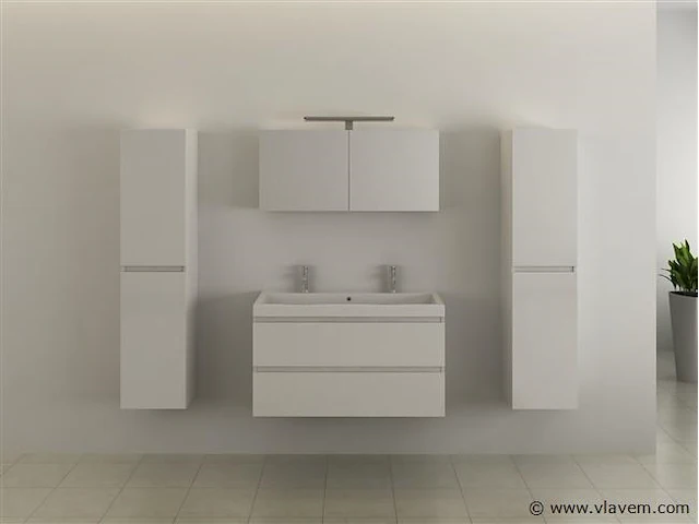 2-persoons badkamermeubel 100 cm hoogglans wit - afbeelding 2 van  5