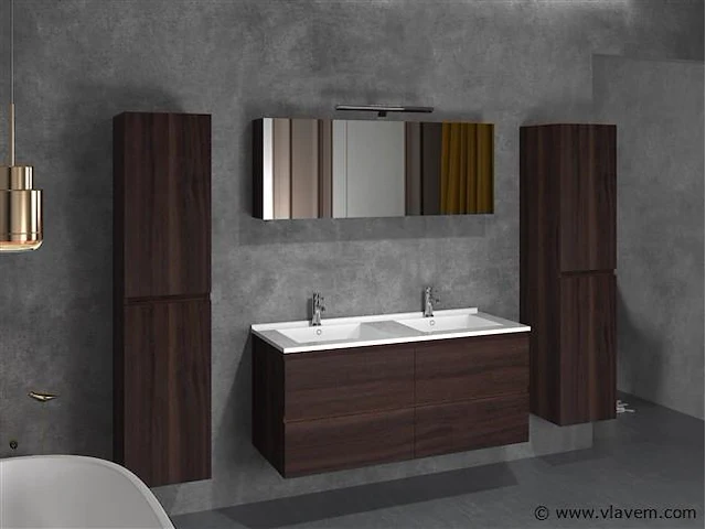 2-persoons badkamermeubel 120 cm donker hout decor - afbeelding 1 van  4