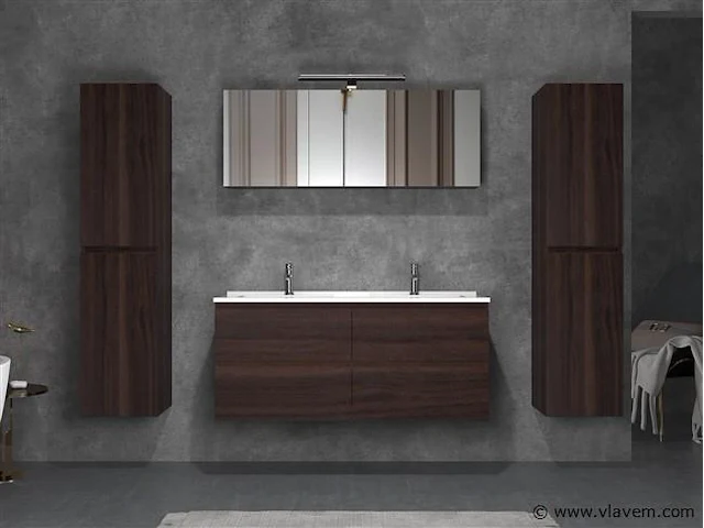 2-persoons badkamermeubel 120 cm donker hout decor - afbeelding 2 van  4