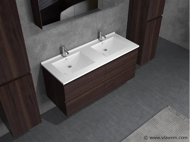 2-persoons badkamermeubel 120 cm donker hout decor - afbeelding 3 van  4