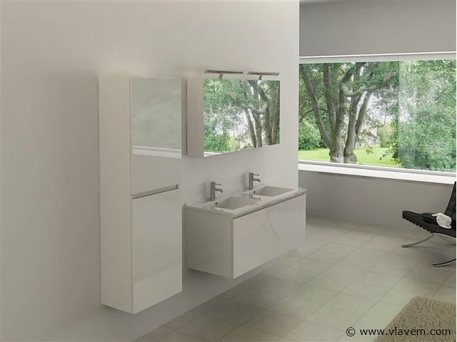 2-persoons badkamermeubel 120 cm hoogglans wit - incl. kranen - afbeelding 1 van  3